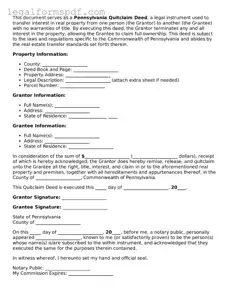 Fillable  Quitclaim Deed Document for Pennsylvania