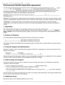 Fillable  Marital Separation Agreement Document for Pennsylvania