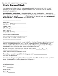 Official Single Status Affidavit Document
