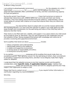 Official Adoption Letter of Recommendation Document