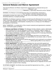Official General Release and Waiver Document