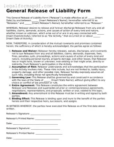 Official Release of Liability Document