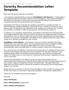 Official Sorority Recommendation Letter Document