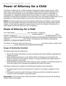 Official Power of Attorney for a Child Document