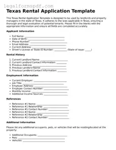 Fillable  Rental Application Document for Texas