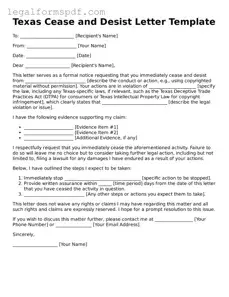 Fillable  Cease and Desist Letter Document for Texas