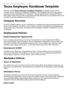 Fillable  Employee Handbook Document for Texas