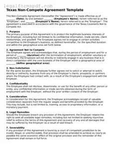 Fillable  Non-compete Agreement Document for Texas