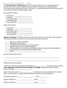 Fillable  Power of Attorney Document for Texas