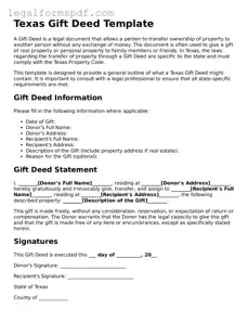 Fillable  Gift Deed Document for Texas