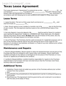 Fillable  Lease Agreement Document for Texas