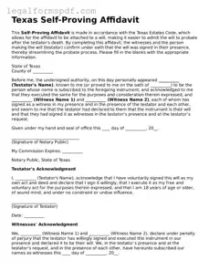Fillable  Self-Proving Affidavit Document for Texas