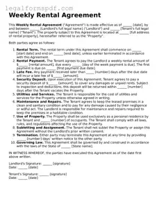 Official Weekly Rental Agreement Document