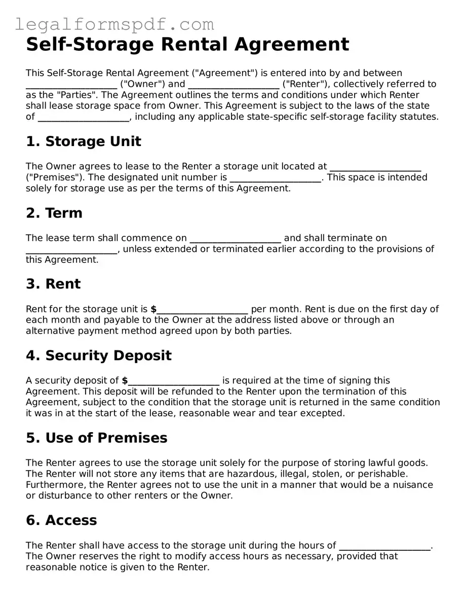 Official Self-Storage Rental Agreement Document