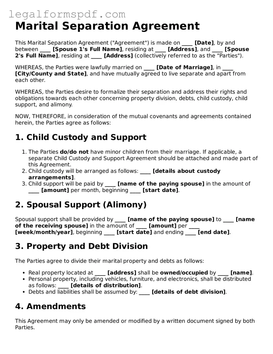Official Marital Separation Agreement Document