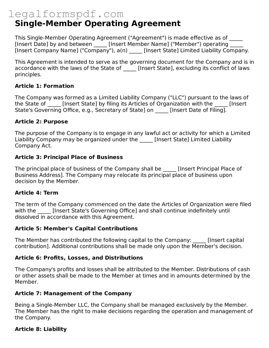 Official Single-Member Operating Agreement Document