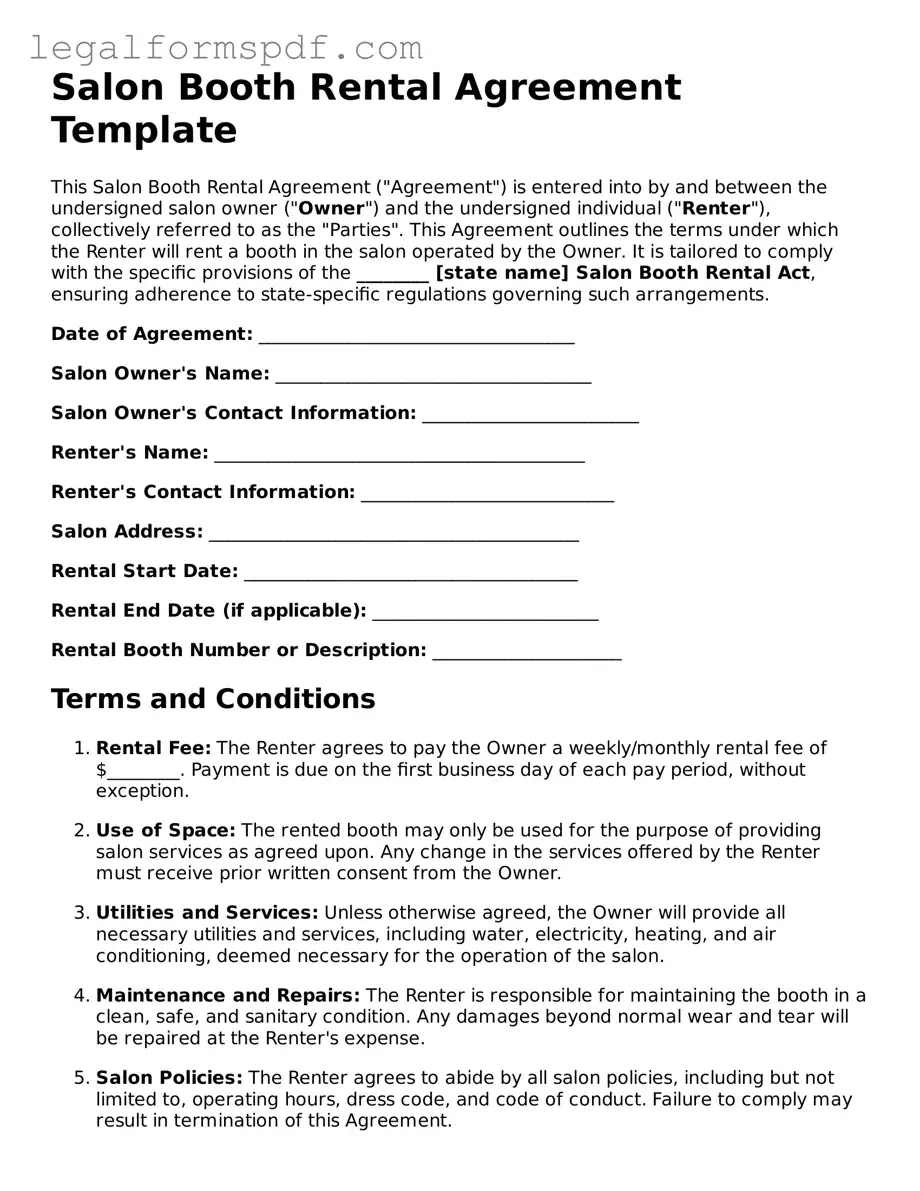 Official Salon Booth Rental Agreement Document
