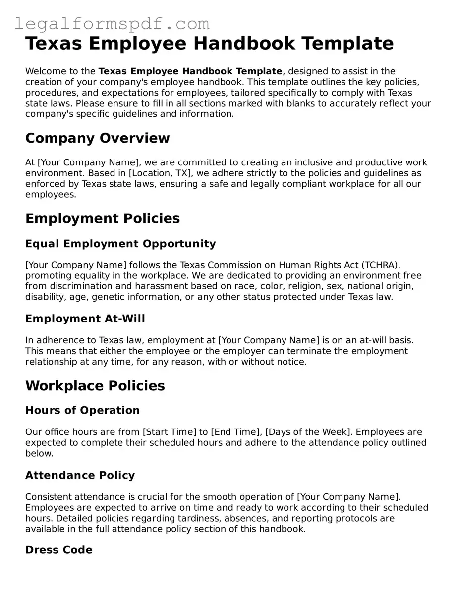 Fillable  Employee Handbook Document for Texas