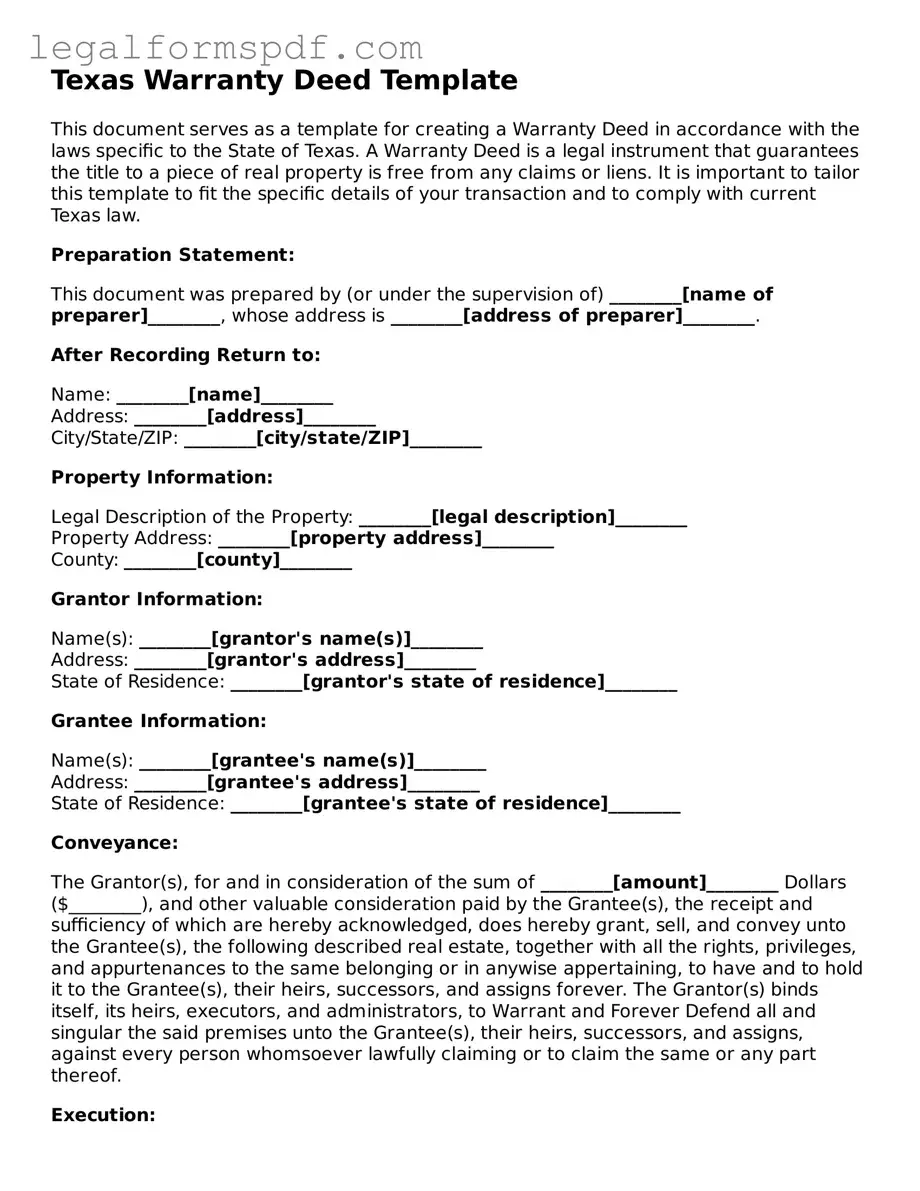 Fillable  Deed Document for Texas