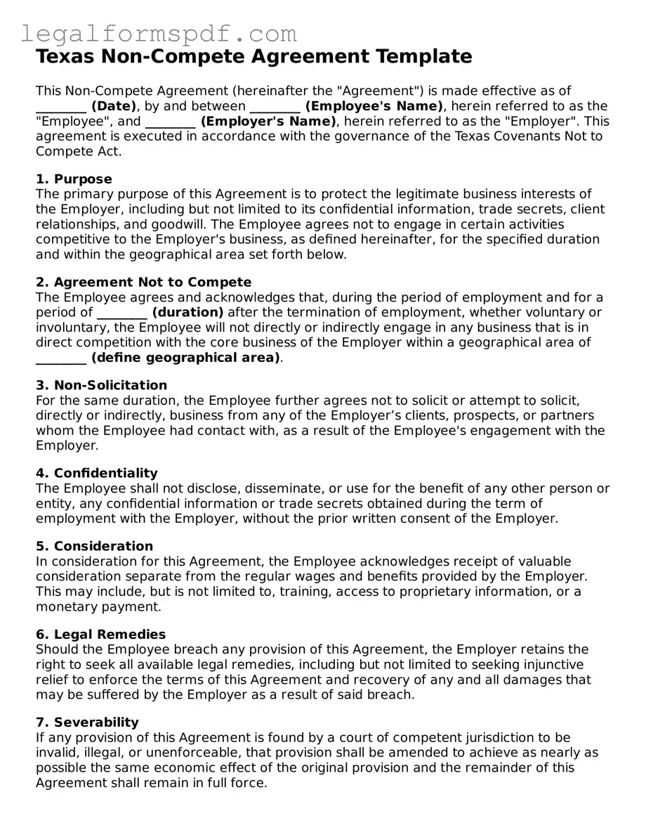 Fillable  Non-compete Agreement Document for Texas