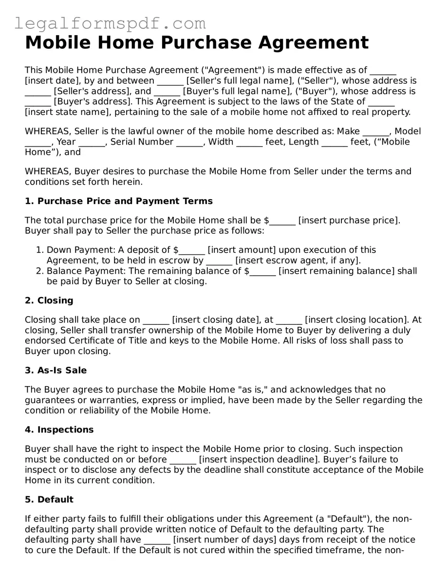 Official Mobile Home Purchase Agreement Document