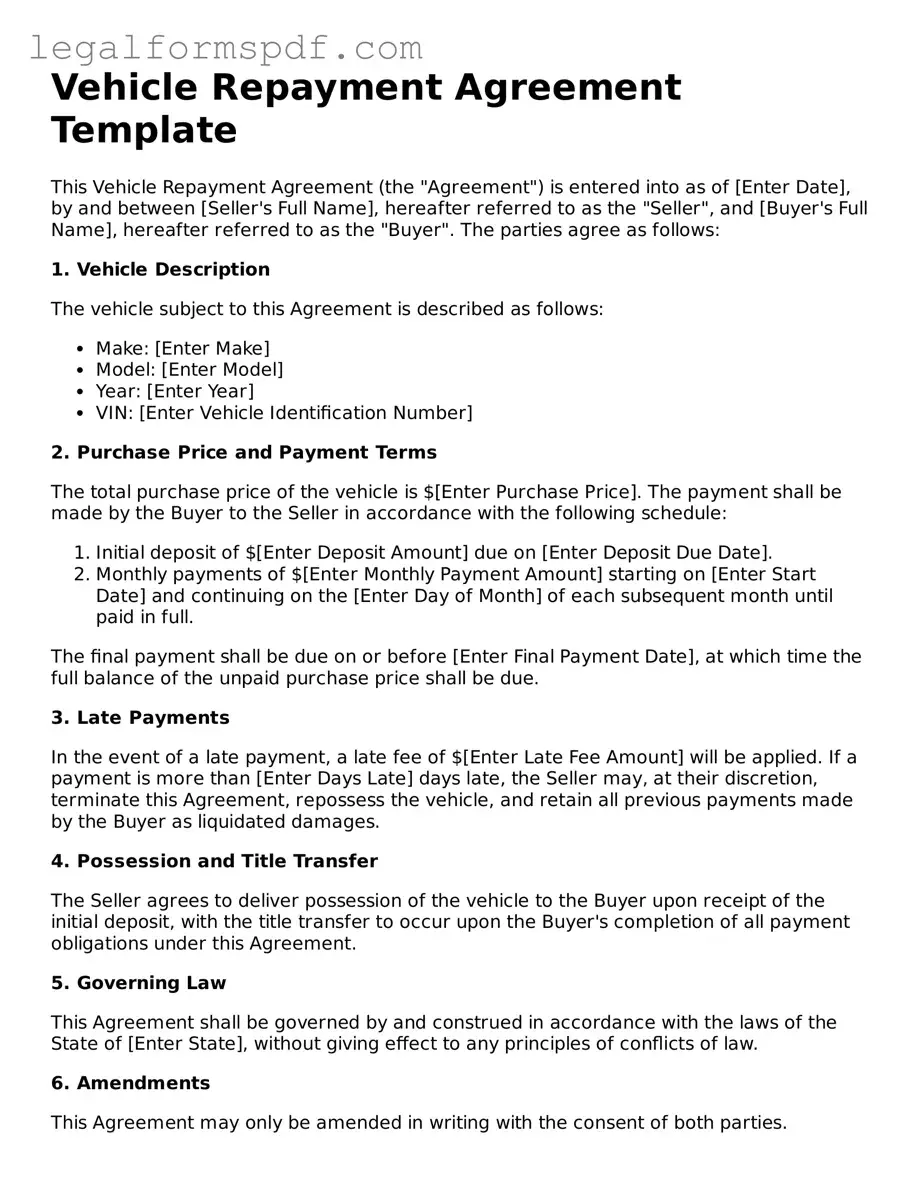 Official Vehicle Repayment Agreement Document