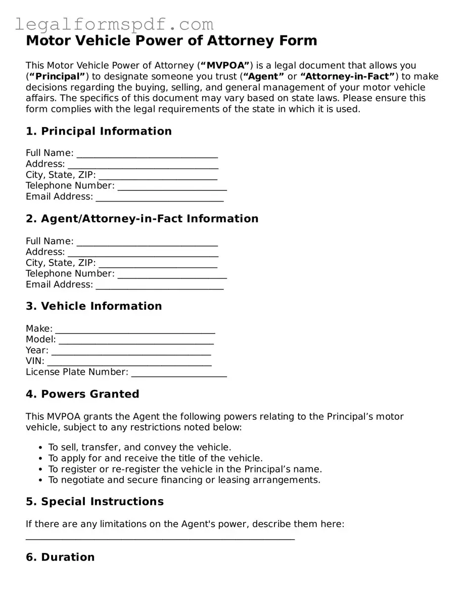 Official Motor Vehicle Power of Attorney Document