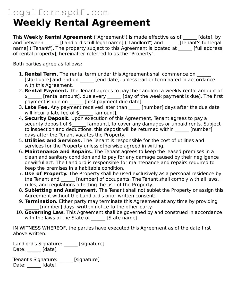 Official Weekly Rental Agreement Document