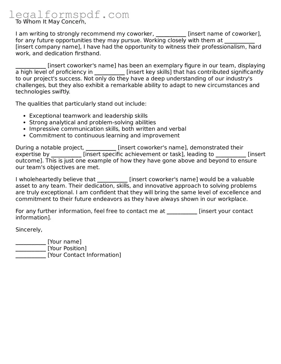 Official Letter of Recommendation for Coworker Document
